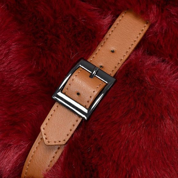 Faux Fur Polyester Scarf with Buckle (35 x 5) Red/Burgundy - Picture 3 of 3